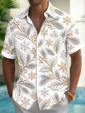Oceanlyte Men's Winter Snowflakes And Winter Leaves Print Short Sleeve Shirt with Chest Pocket