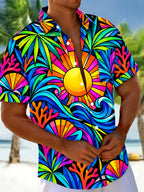 Oceanlyte Men's Hawaiian Sun Waves Coral Geometry Print Short Sleeve Shirt with Chest Pocket