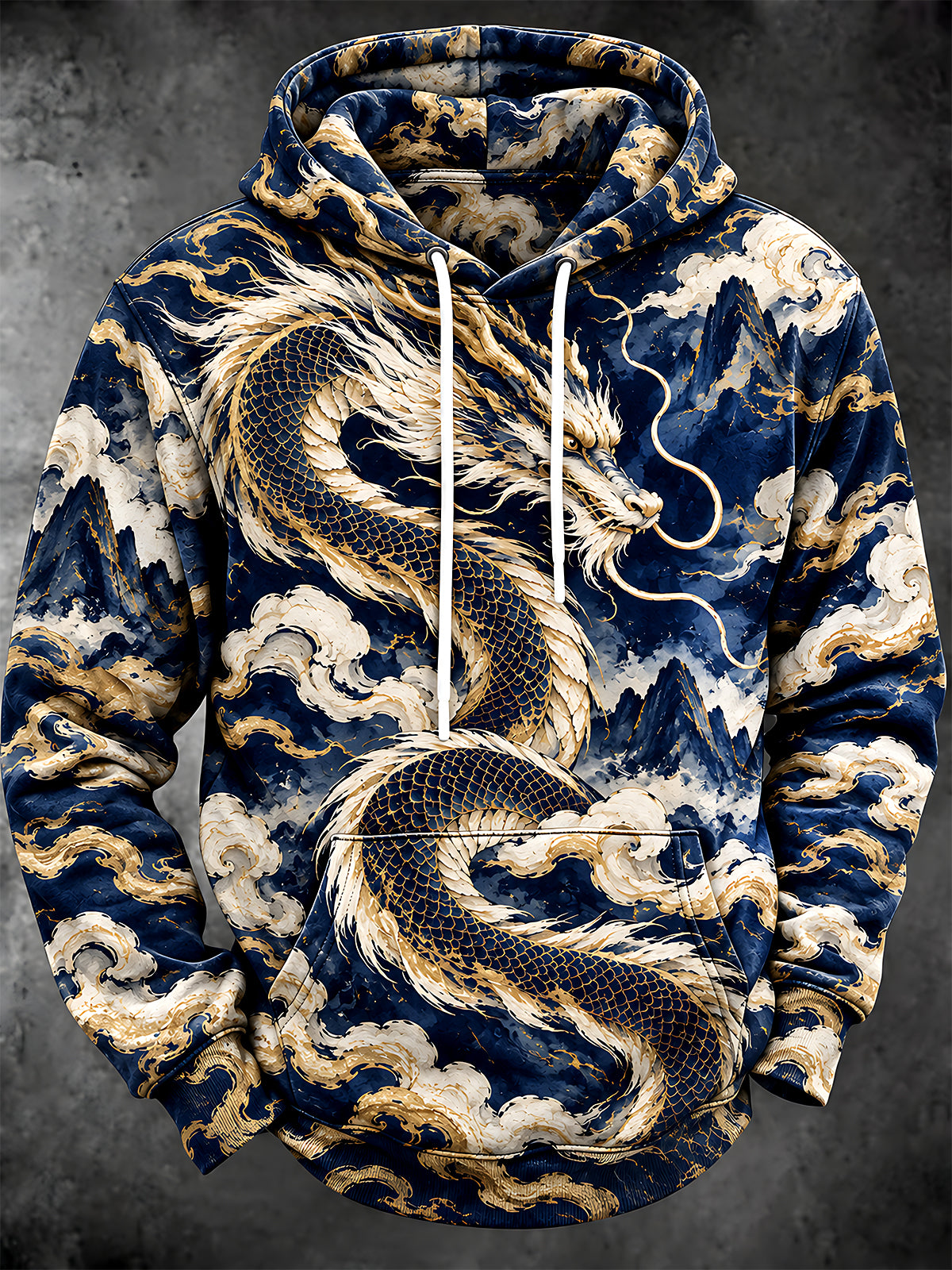 Oceanlyte Men's Graphic Chinese Dragon And Clouds Print Long Sleeve Hoodie