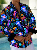 Oceanlyte Men's Graphic Neon Jellyfish And Seahorse Print Long Sleeve Shirt with Chest Pocket