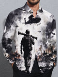 Oceanlyte Men's Long Sleeve Shirt - Soldier With Rocket Launcher And Helicopters In Warzone Print with Chest Pocket