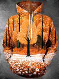Oceanlyte Men's Autumn Forest Trees And White Flowers Print Long Sleeve Hoodie