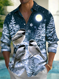 Oceanlyte Men's Winter Birds And Snowy Pine Trees Print Long Sleeve Shirt with Chest Pocket