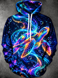 Oceanlyte Men's Graphic Neon Sea Turtle And Bubbles Print Long Sleeve Hoodie