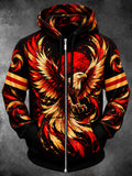 Oceanlyte Men's Flaming Eagle With Feathers Print Long Sleeve Zip-Up Hoodie