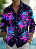 Oceanlyte Men's Neon Casino Elements With Splash Ink Print Long Sleeve Shirt with Chest Pocket