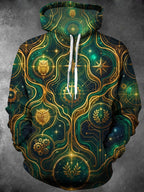 Oceanlyte Men's Owl And Star Map With Mechanical Gears Print Long Sleeve Hoodie