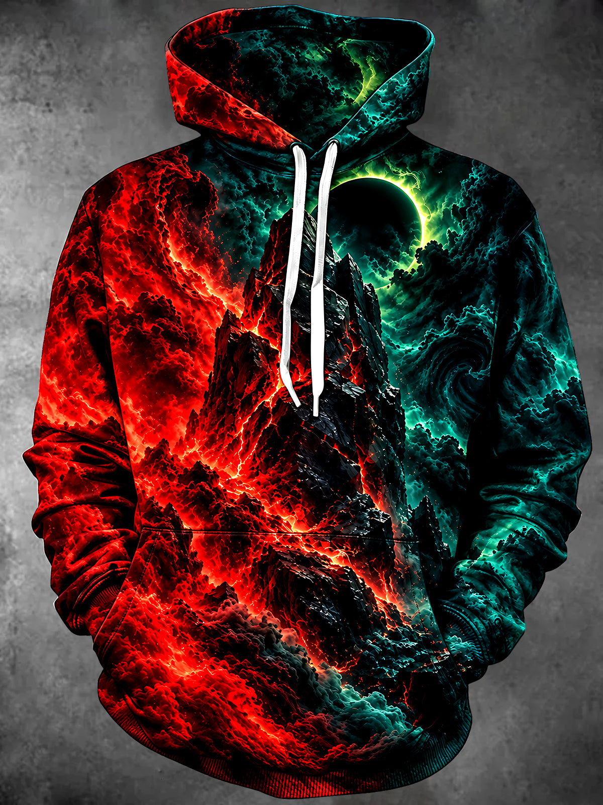 Oceanlyte Men's Graphic Volcanic Mountain And Eclipse Print Long Sleeve Hoodie