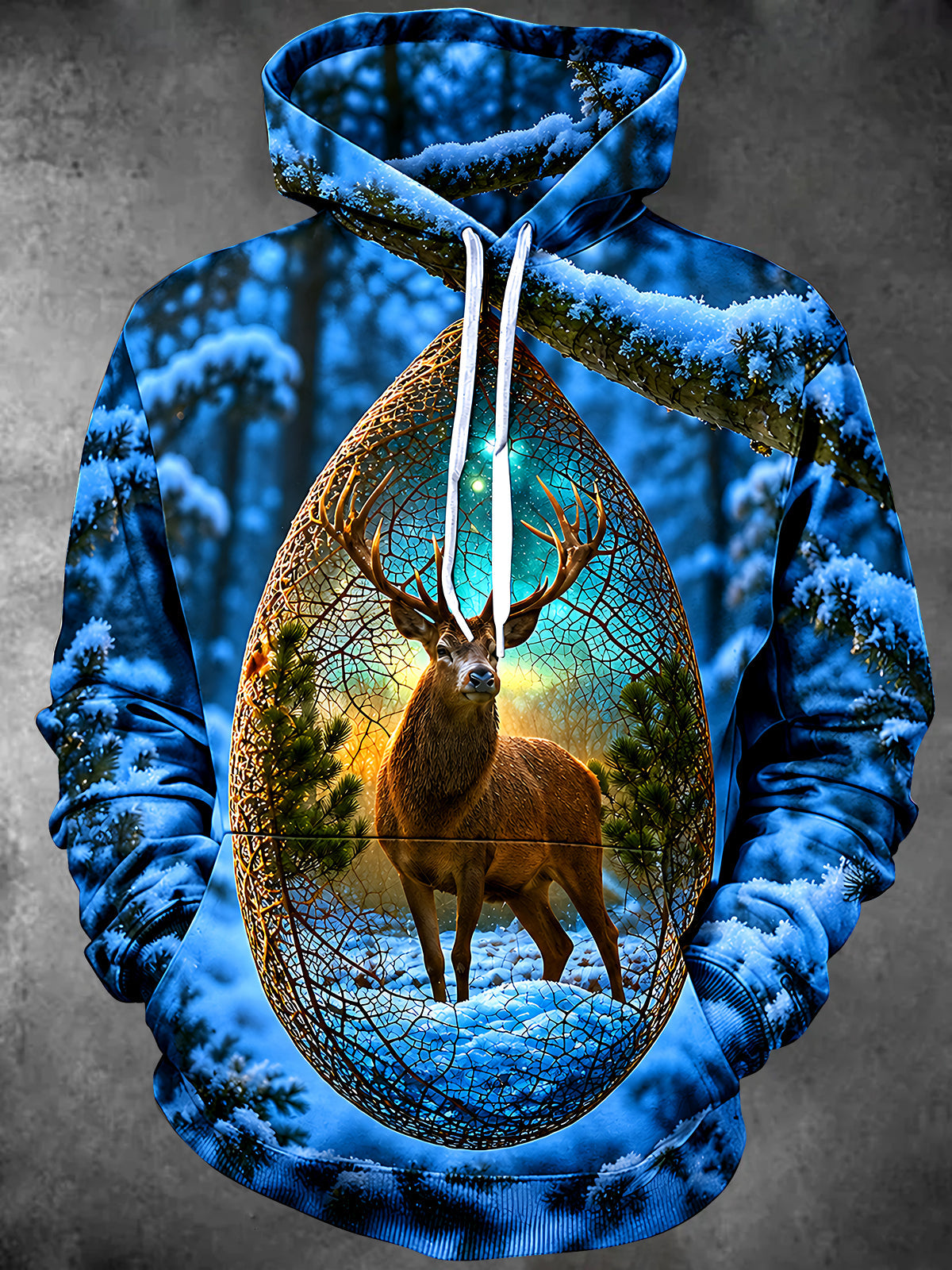 Oceanlyte Men's Graphic Deer In Snowy Forest Print Long Sleeve Hoodie