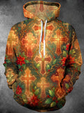 Oceanlyte Men's Long Sleeve Hoodie - Christmas Celtic Crosses And Holly With Poinsettias Print