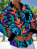 Oceanlyte Men's Long Sleeve Shirt - Tropical Leaves And Bird Of Paradise Flowers Print with Chest Pocket