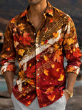 Oceanlyte Men's Printed Autumn Maple Leaves And Acorns Print Long Sleeve Shirt with Chest Pocket