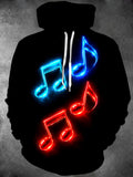 Oceanlyte Men's Graphic Neon Musical Notes Print Long Sleeve Hoodie