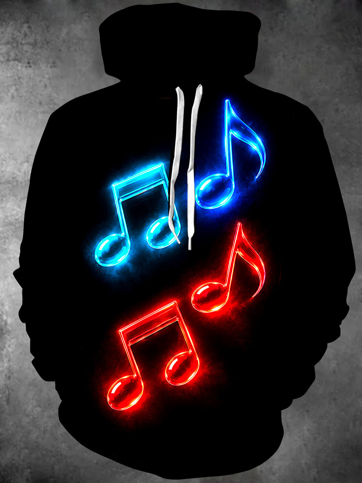 Oceanlyte Men's Graphic Neon Musical Notes Print Long Sleeve Hoodie