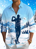 Oceanlyte Men's Long Sleeve Shirt - Golf Player Silhouette And Winter Animals Print with Chest Pocket