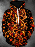 Oceanlyte Men's Long Sleeve Hoodie - Autumn Dragon With Maple Leaves And Berries Print