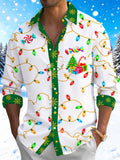 Oceanlyte Men's Printed Christmas Tree And Gifts Print Long Sleeve Shirt with Chest Pocket