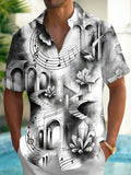 Oceanlyte Men's Short Sleeve Shirt - Fantasy Architecture With Crystals And Music Notes Print with Chest Pocket