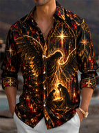 Oceanlyte Men's Stained Glass Nativity Scene With Angel Print Long Sleeve Shirt with Chest Pocket