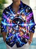 Oceanlyte Men's Long Sleeve Shirt - 3D Speaker With Lightning And Shattered Crystals Print with Chest Pocket