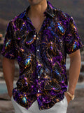 Oceanlyte Men's Short Sleeve Shirt - Iridescent Beetles Butterflies And Spiders Print with Chest Pocket