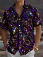 Oceanlyte Men's Short Sleeve Shirt - Iridescent Beetles Butterflies And Spiders Print with Chest Pocket