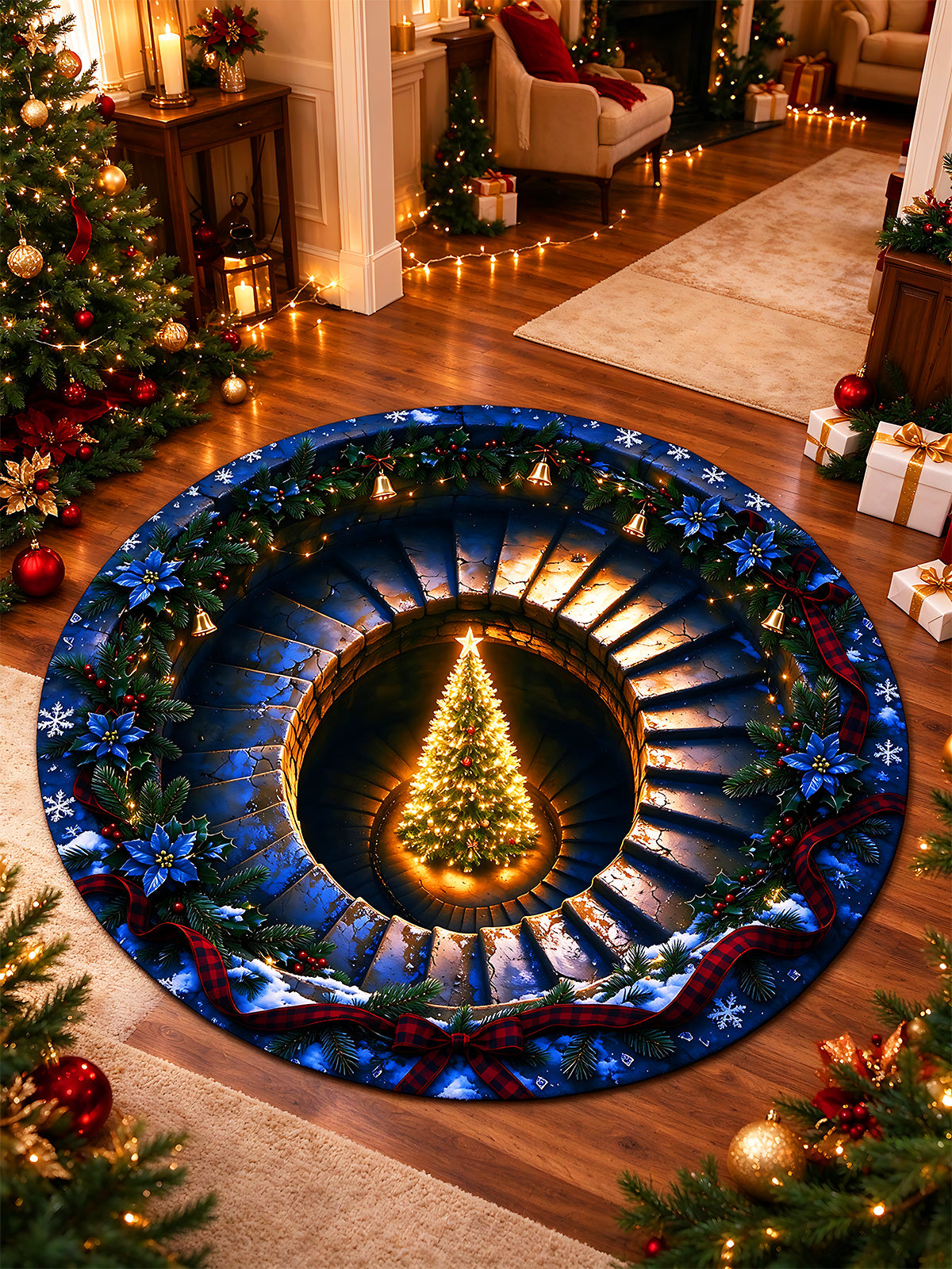 Oceanlyte Christmas Tree 3D Round Area Rug