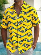 Oceanlyte Men's Geometric Zigzag And Triangles Print Short Sleeve Shirt with Chest Pocket