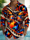 Oceanlyte Men's Drum Set Piano Keys And Vinyl Records Print Long Sleeve Shirt with Chest Pocket