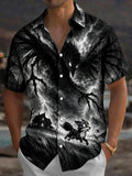 Oceanlyte Men's Halloween Black Crow And Running Fox Print Short Sleeve Shirt with Chest Pocket