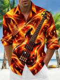Oceanlyte Men's Electric Bass Guitar With Musical Waves Print Long Sleeve Shirt with Chest Pocket