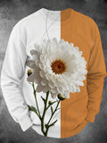 Oceanlyte Men's Floral White Chrysanthemum Flower Print Long Sleeve Hoodie