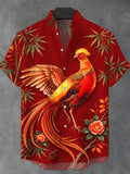 Oceanlyte Men's Golden Pheasant Print Short Sleeve Stand Collar Shirt with Chest Pocket