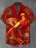Oceanlyte Men's Golden Pheasant Print Short Sleeve Stand Collar Shirt with Chest Pocket