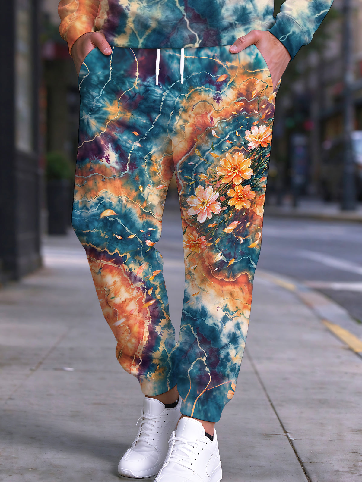 Oceanlyte Men's Tie Dye Tie Dye Fluid Oil Painting With Floral Motif Print Pants