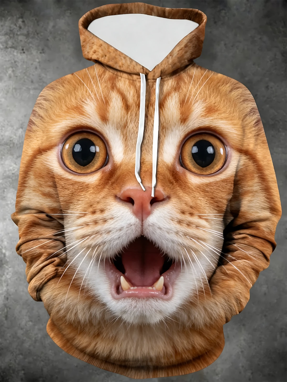 Oceanlyte Men's Graphic Orange Tabby Cat Face Print Long Sleeve Hoodie with Chest Pocket