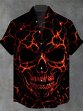 Oceanlyte Men's Graphic Lava Cracked Skull Print Short Sleeve Shirt with Chest Pocket