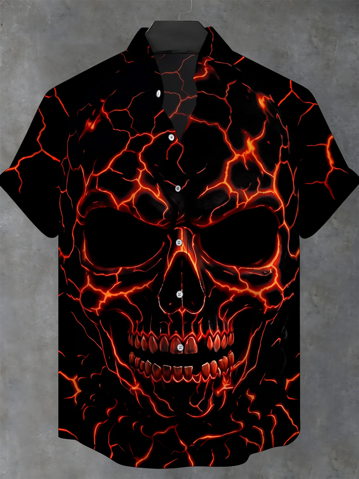 Oceanlyte Men's Graphic Lava Cracked Skull Print Short Sleeve Shirt with Chest Pocket