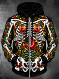 Oceanlyte Men's Long Sleeve Zip-Up Hoodie - Skeleton Anatomy With Christmas Drinks Print