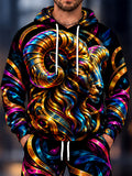 Oceanlyte Men's Long Sleeve Hoodie - Colorful Ram Head With Swirling Patterns Print