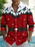 Oceanlyte Men's Printed Snowy Mountains And Pine Forest Print Long Sleeve Shirt with Chest Pocket