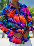 Oceanlyte Men's Coral Reef And Sea Anemones Print Long Sleeve Shirt with Chest Pocket