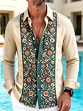 Oceanlyte Men's Vintage Style Vintage Floral Vine Pattern Long Sleeve Shirt with Chest Pocket