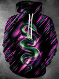 Oceanlyte Men's Long Sleeve Hoodie - Green Snake With Neon Pink And Teal Background Print
