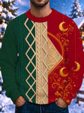 Oceanlyte Men's Long Sleeve Crew Neck Sweater - Christmas Crescent Moon Ornaments And Floral Scrollwork Print