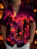 Oceanlyte Men's Halloween Crow Band Playing Instruments Print Short Sleeve Shirt with Chest Pocket