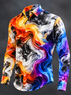 Oceanlyte Men's Printed Abstract Swirling Fluid Colors Print Long Sleeve Shirt with Chest Pocket
