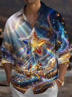 Oceanlyte Men's Nativity Scene With Star Of Bethlehem Print Long Sleeve Shirt with Chest Pocket