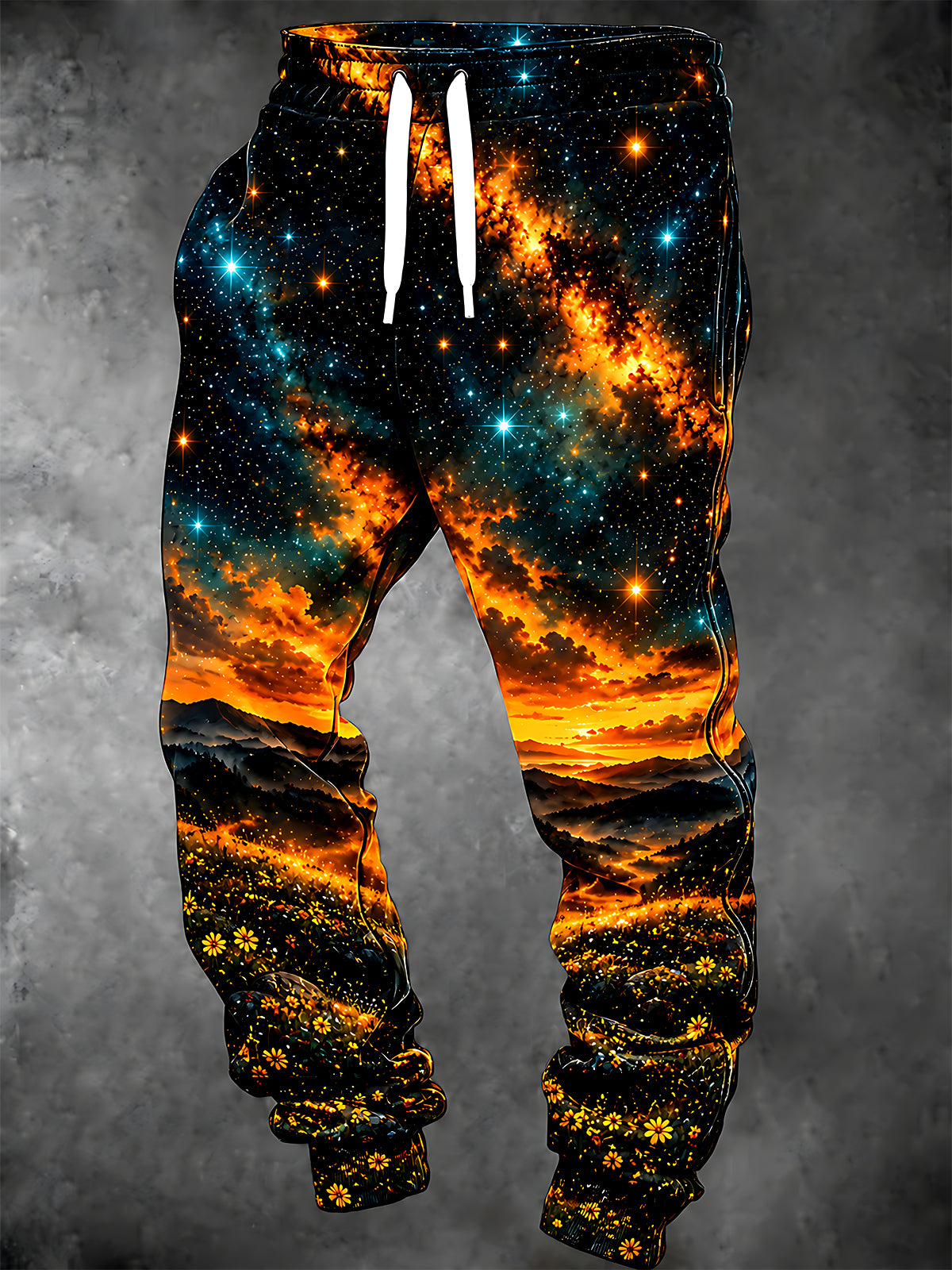 Oceanlyte Men's Printed Sunset Landscape With Stars And Flowers Print Pants