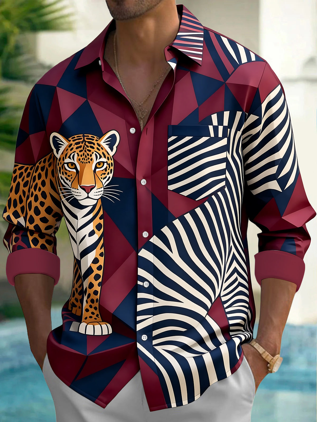 Oceanlyte Men's Graphic Pattern Print Long Sleeve Shirt with Chest Pocket